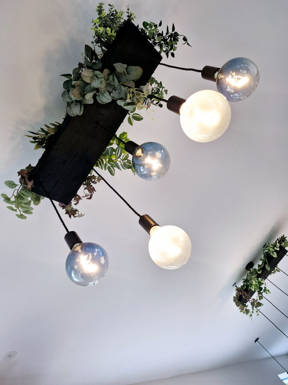 Matt Black Canopy Wooden Beam Chandelier