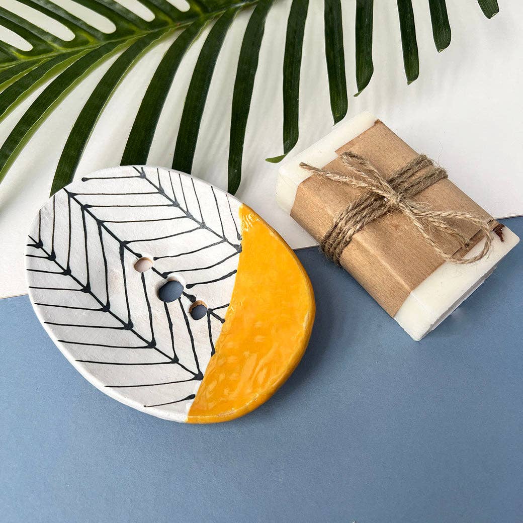 Mustard Herringbone Soap Dish With Drainage