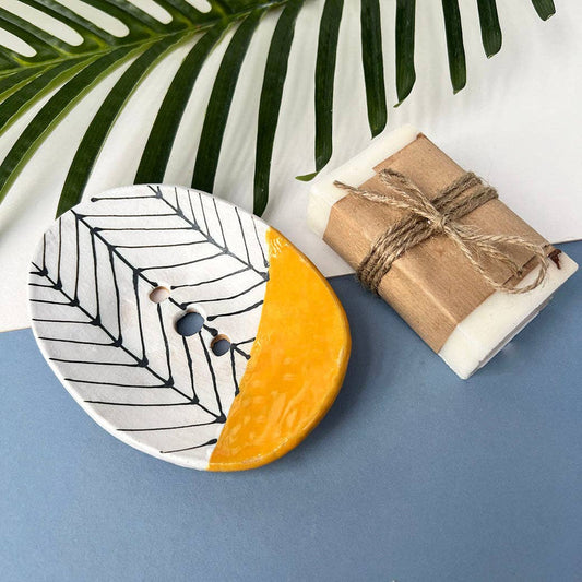Mustard Herringbone Soap Dish With Drainage