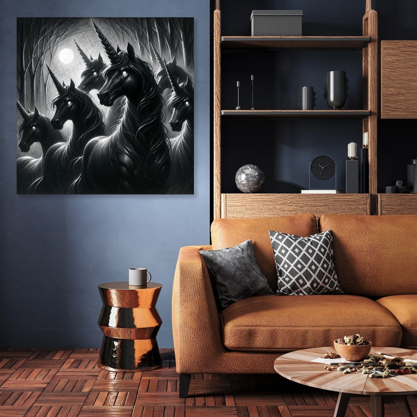 Moonlit Shadows Unicorns Canvas