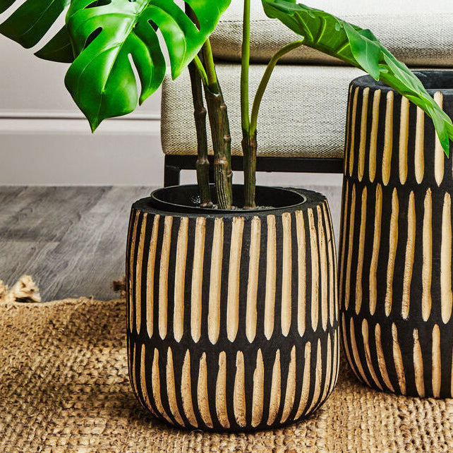 Small Engraved Natural and Black Planter | Arlo