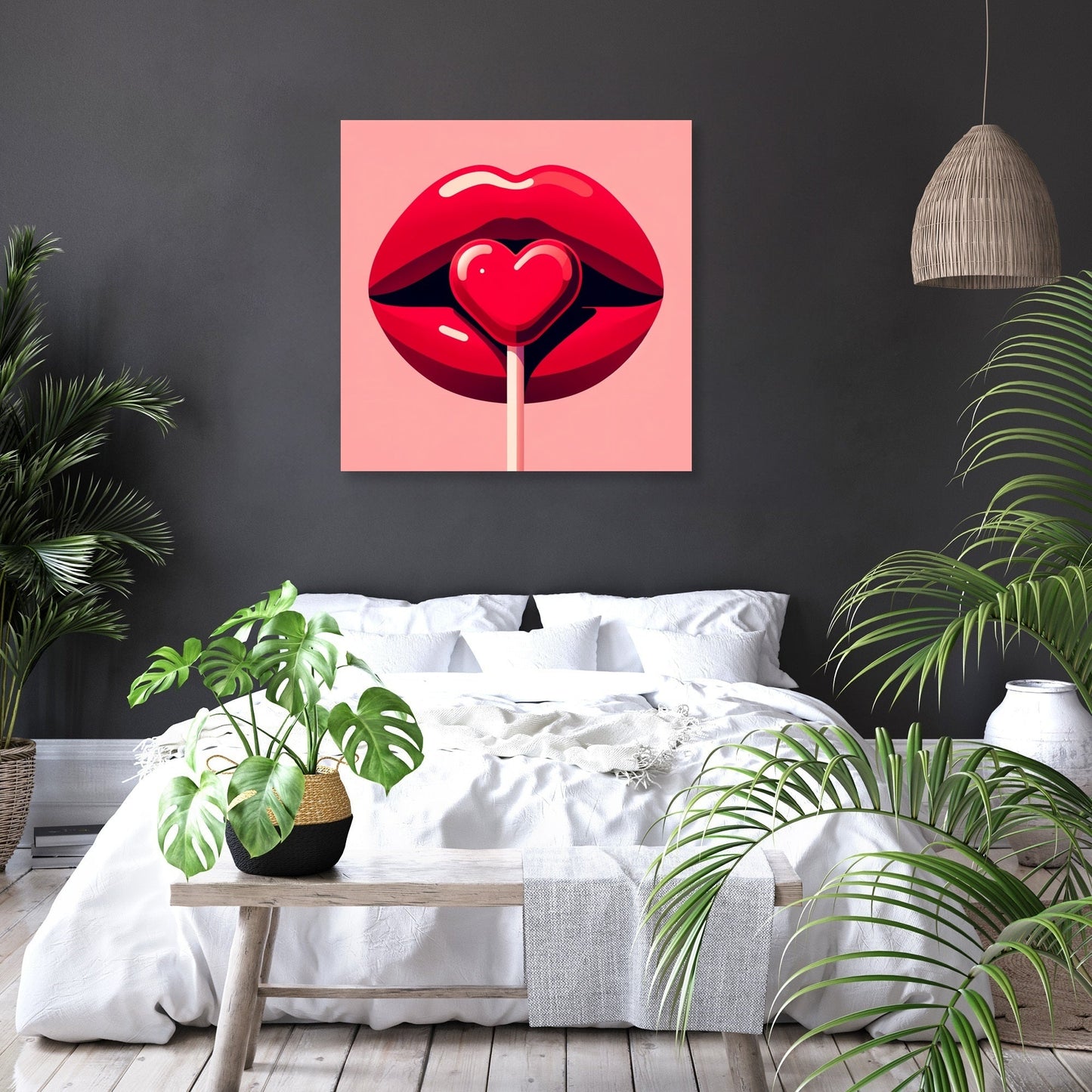 Flat Illustration Red Lips Canvas