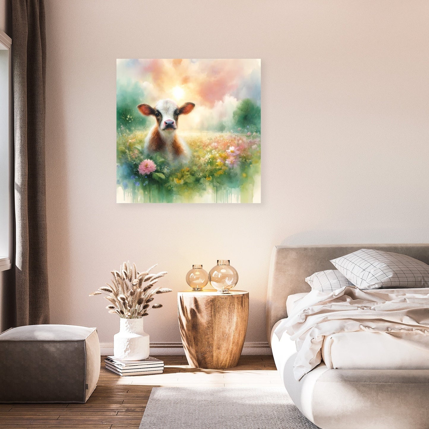Pastel Meadow Cow Canvas