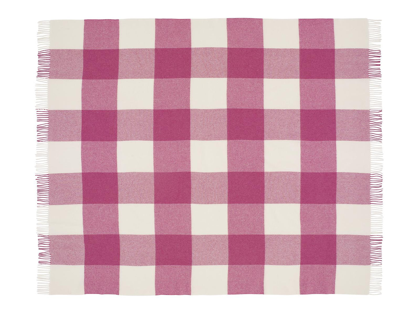 Pastel Block Check Merino Lambswool Throw - Cerise