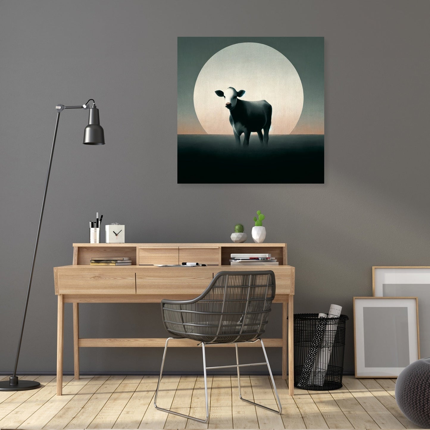Minimalist Dusk Cow Canvas
