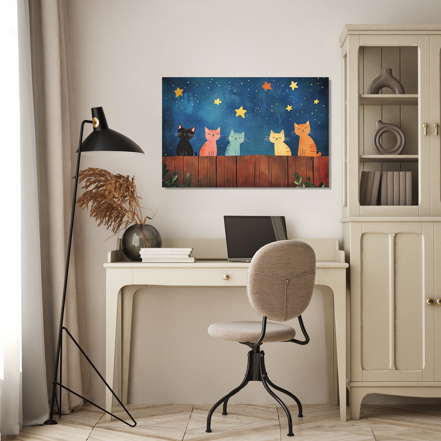 Meowing Cats Night Canvas