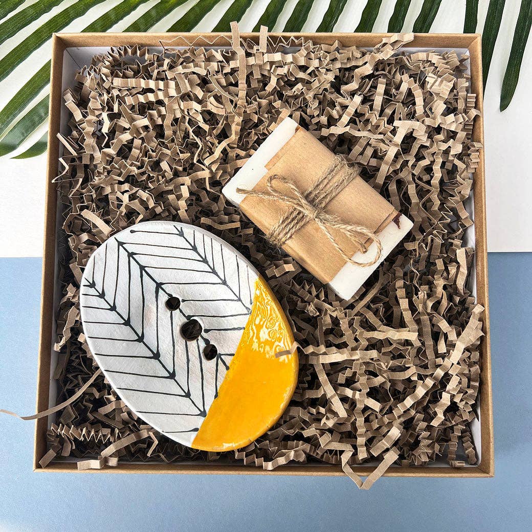 Mustard Herringbone Soap Dish With Drainage
