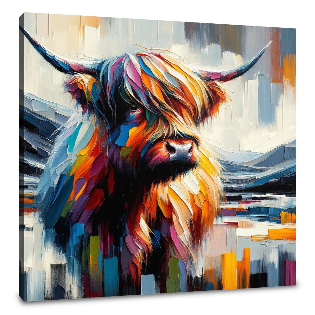 Vibrant Highland Cow Abstract Canvas