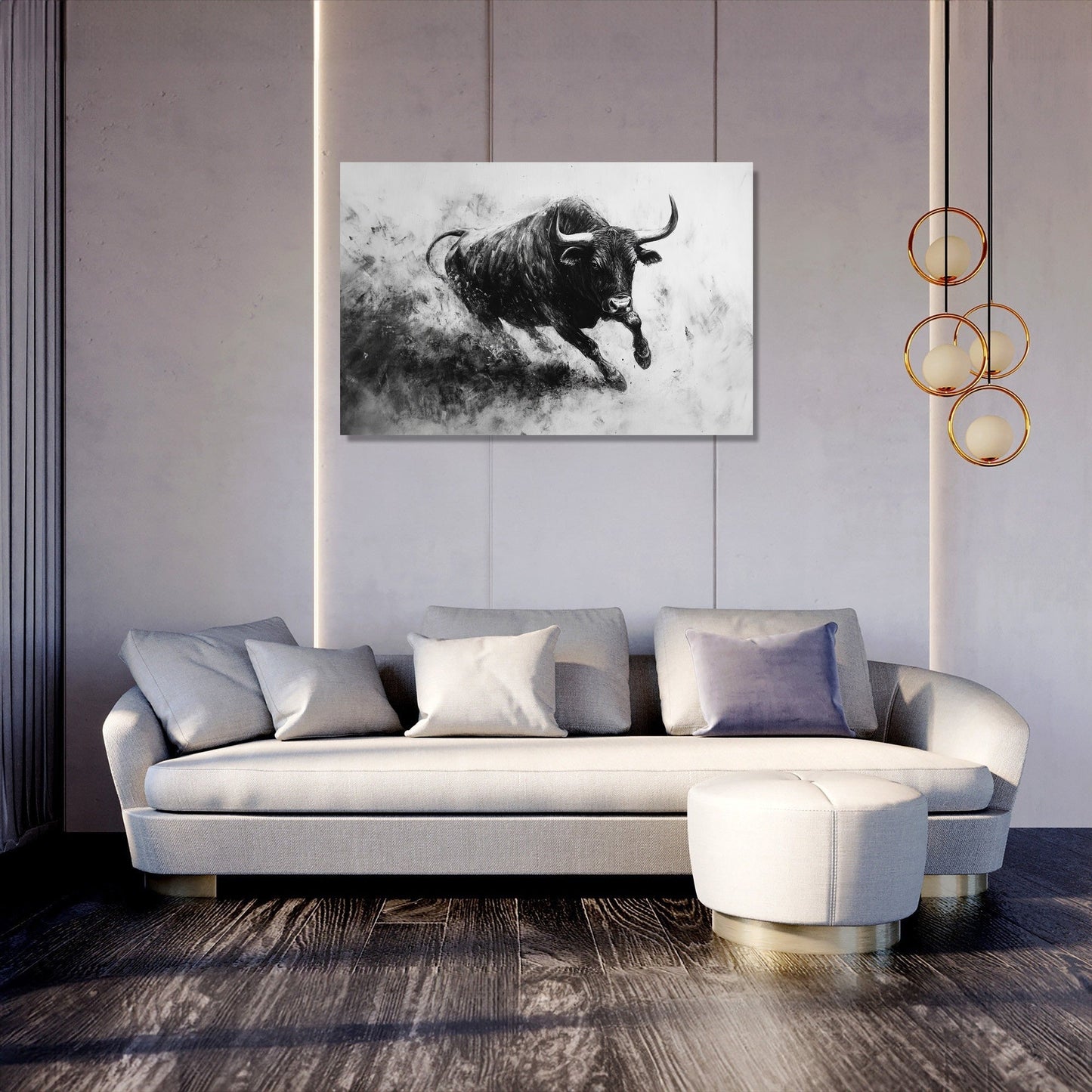 Monochrome Bull Charge Canvas