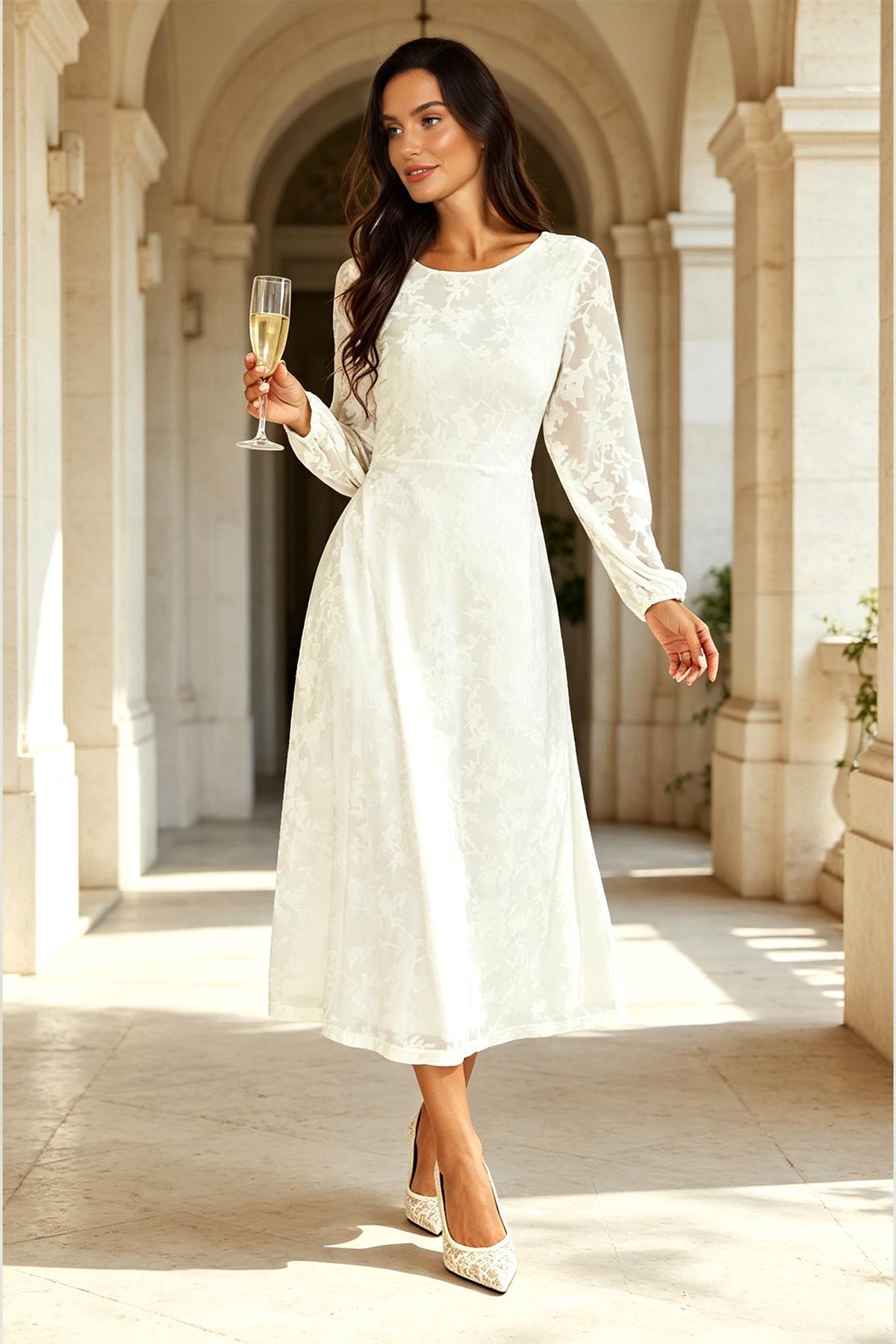 Floral Velvet Devore Long Sleeve Maxi Dress In Ivory