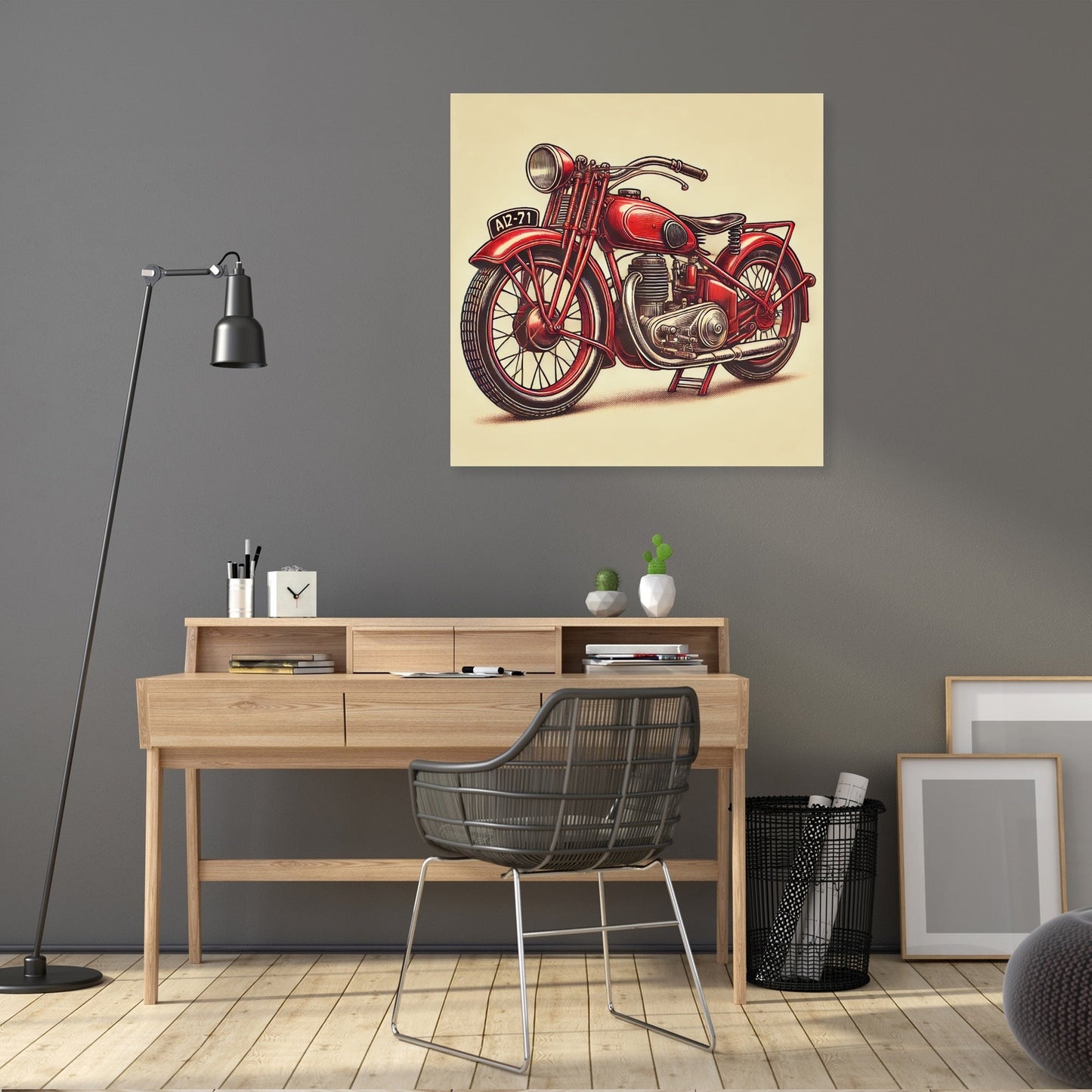 Retro Red Motorcycle Canvas