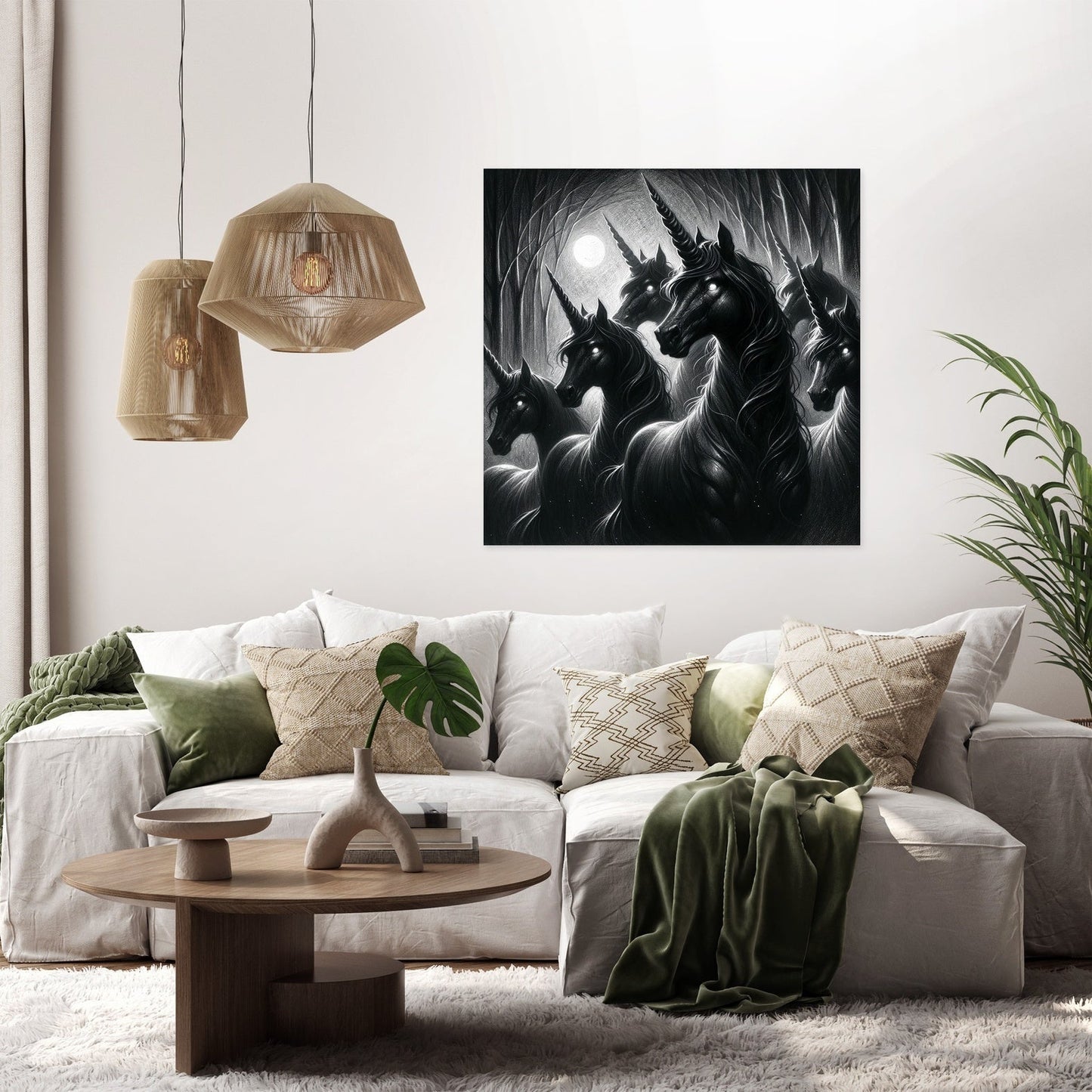 Moonlit Shadows Unicorns Canvas