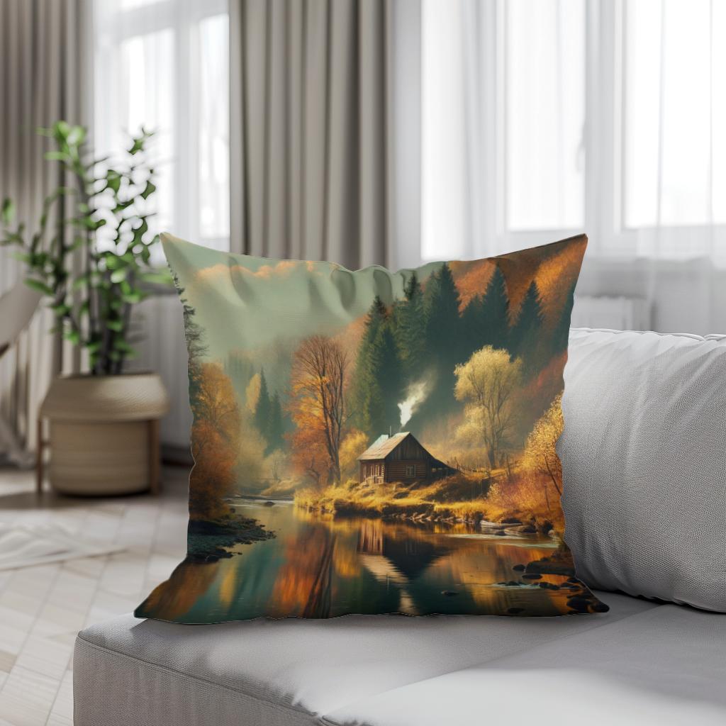Autumn Riverside Retreat Cotton Cushion
