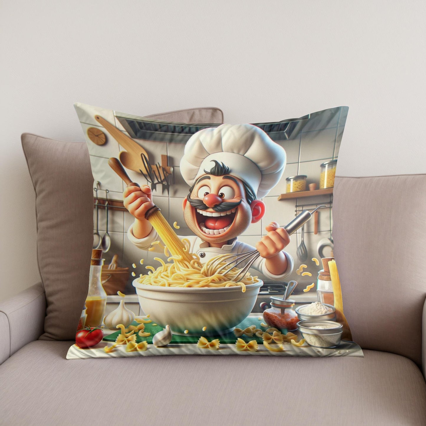 Pasta Frenzy Chef Cotton Cushion