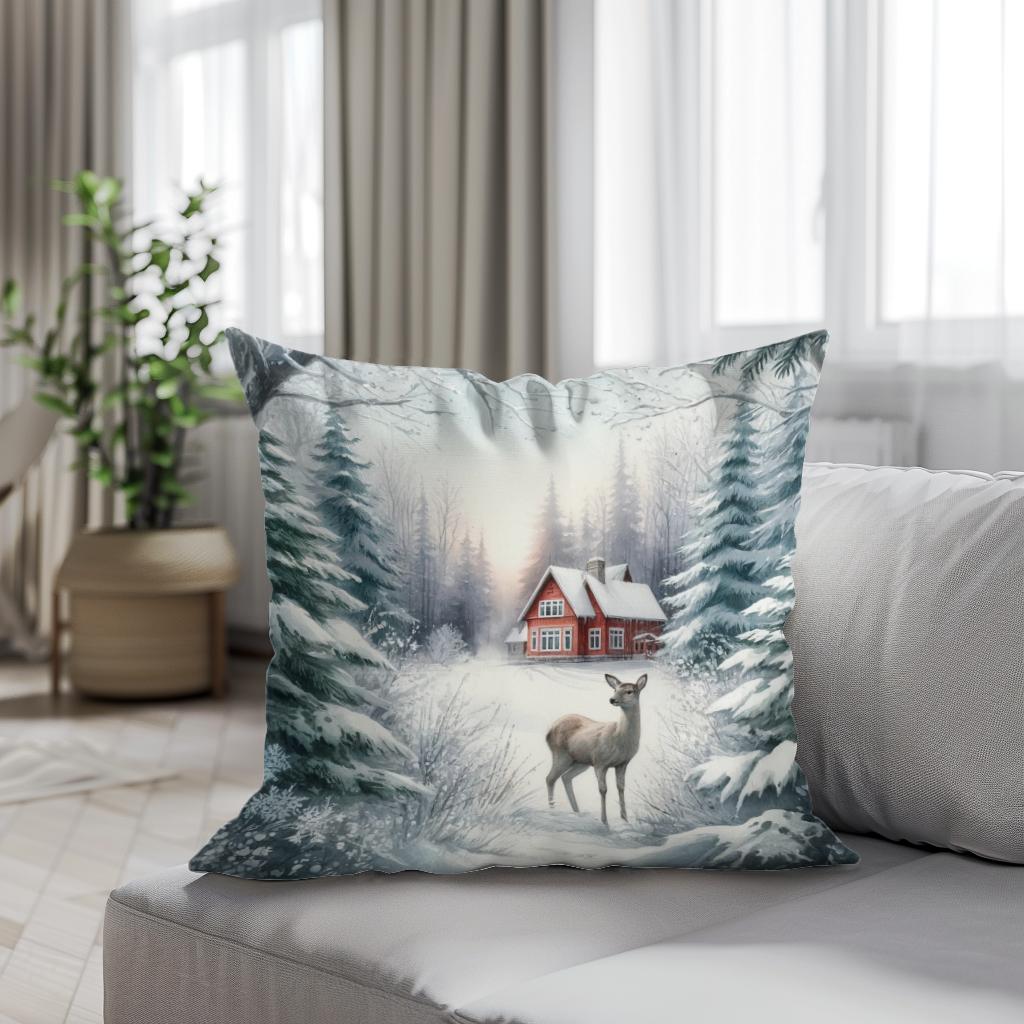 Winter's Gentle Gaze Cotton Cushion
