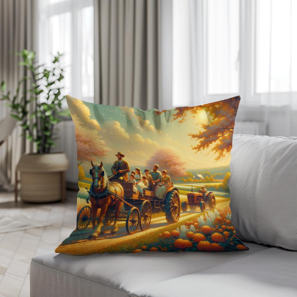 Springtime Family Journey Cotton Cushion