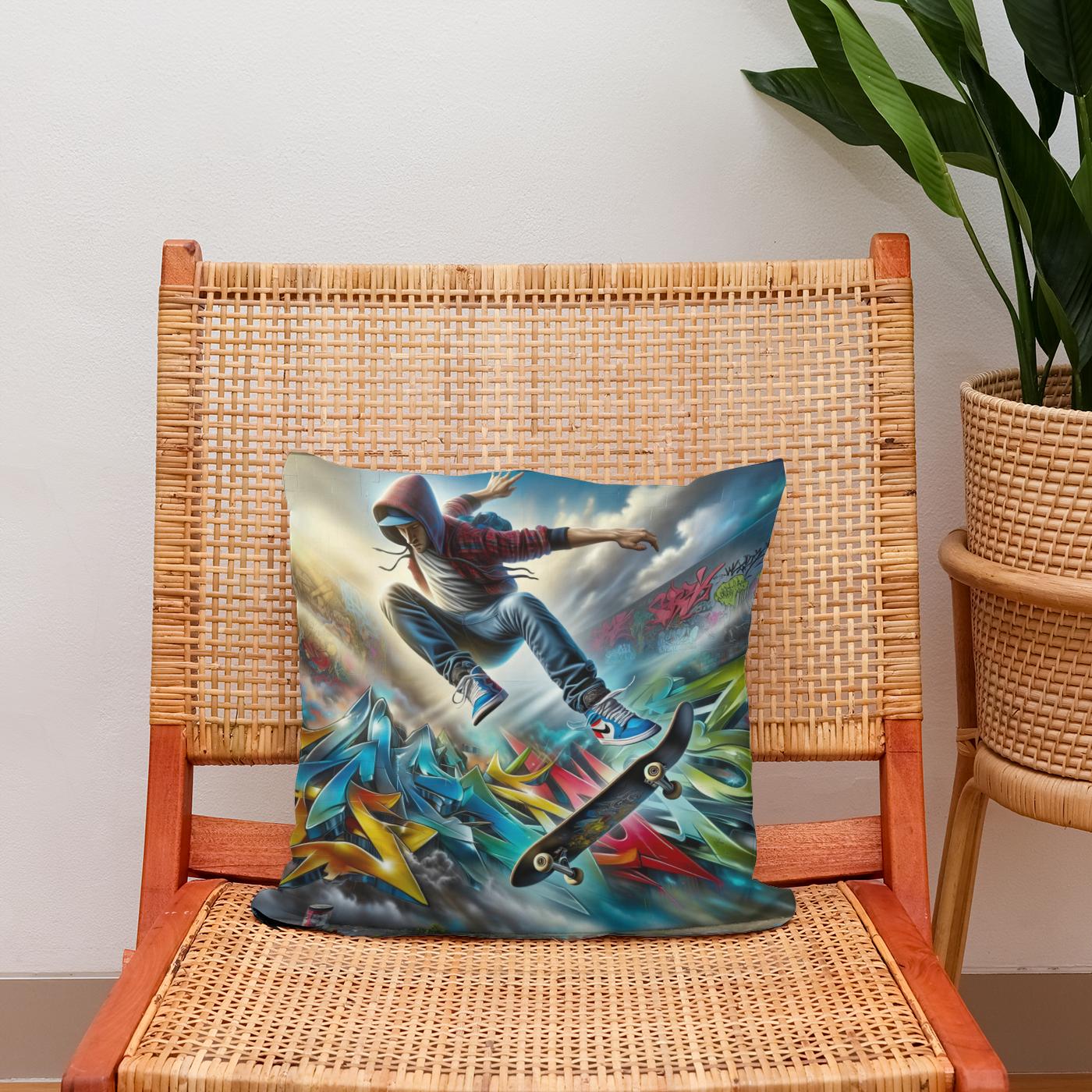 Hyper-Real Graffiti Skate Cotton Cushion