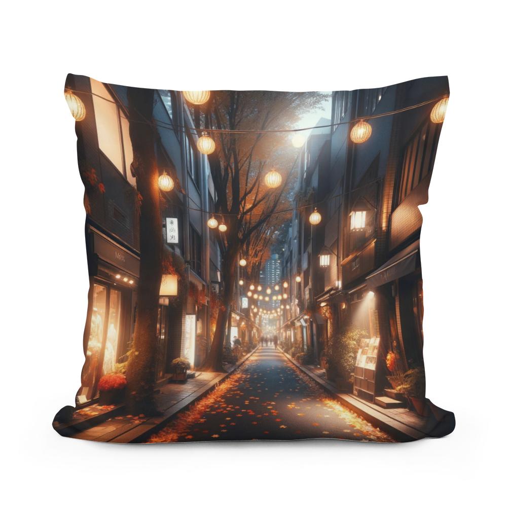 Autumn Alley at Night Cotton Cushion