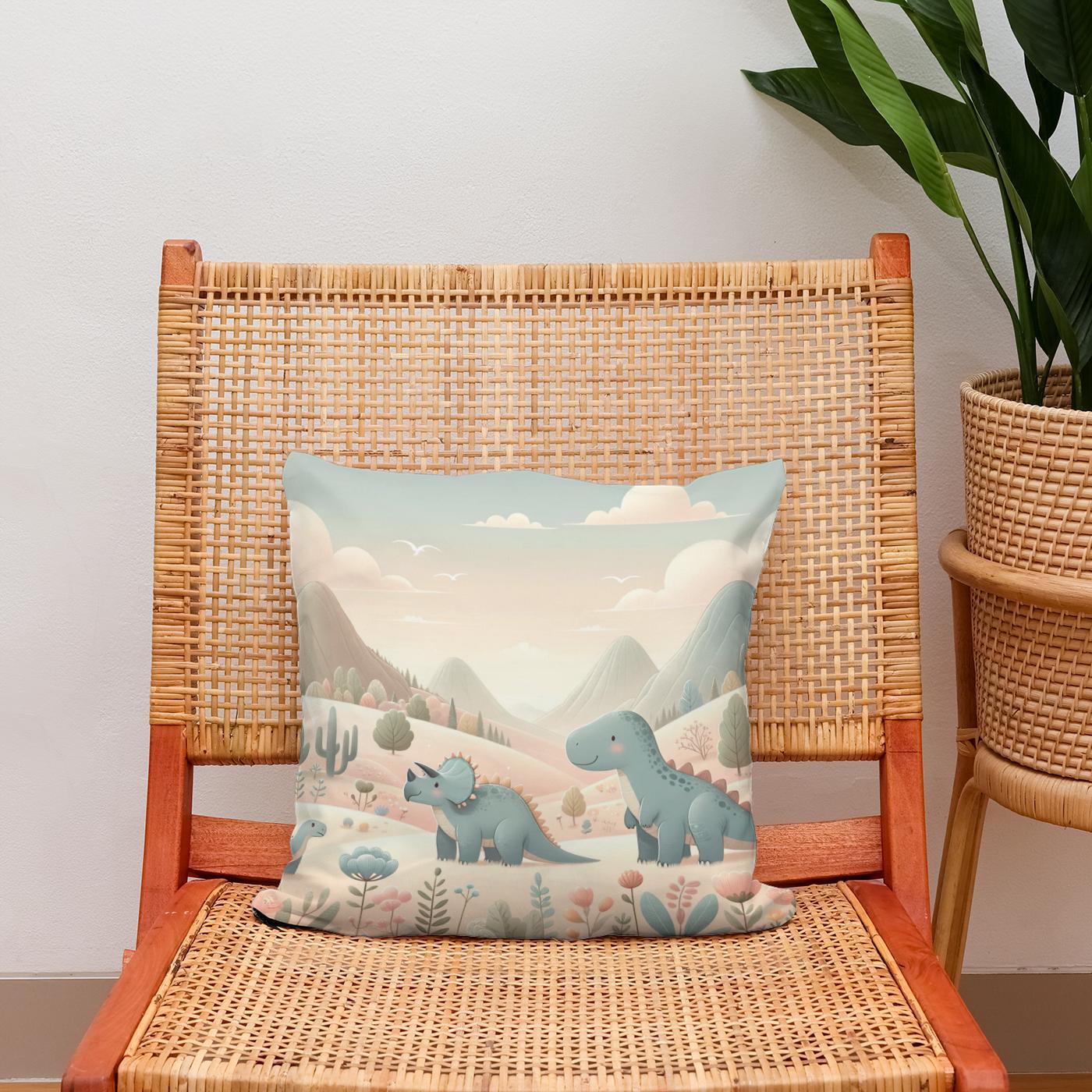 Dinosaur Meadow Cotton Cushion
