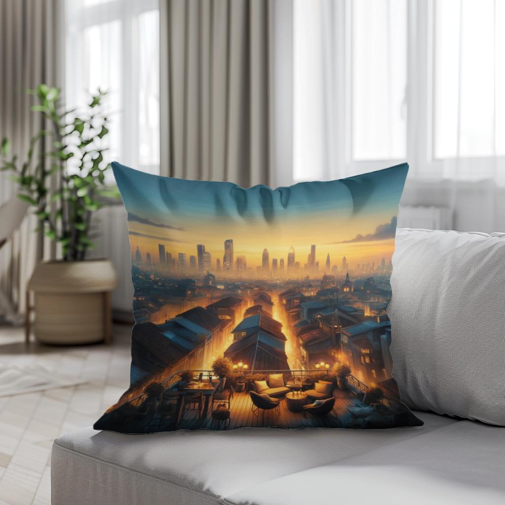 Dusk Over Rooftops Cotton Cushion