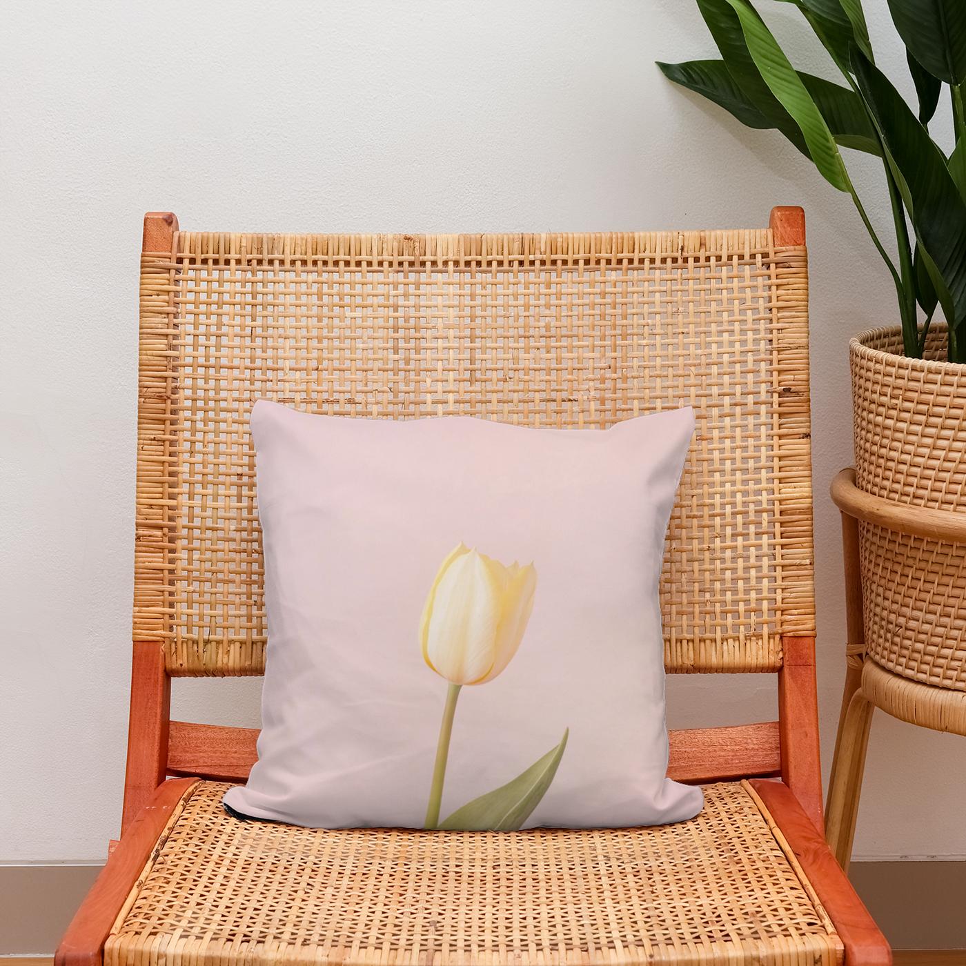 Pastel Yellow Tulip Cotton Cushion