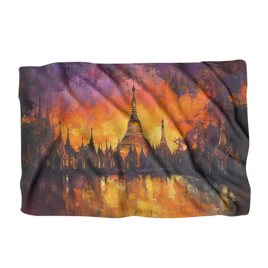 Shwedagon Sunset Reflection Blanket