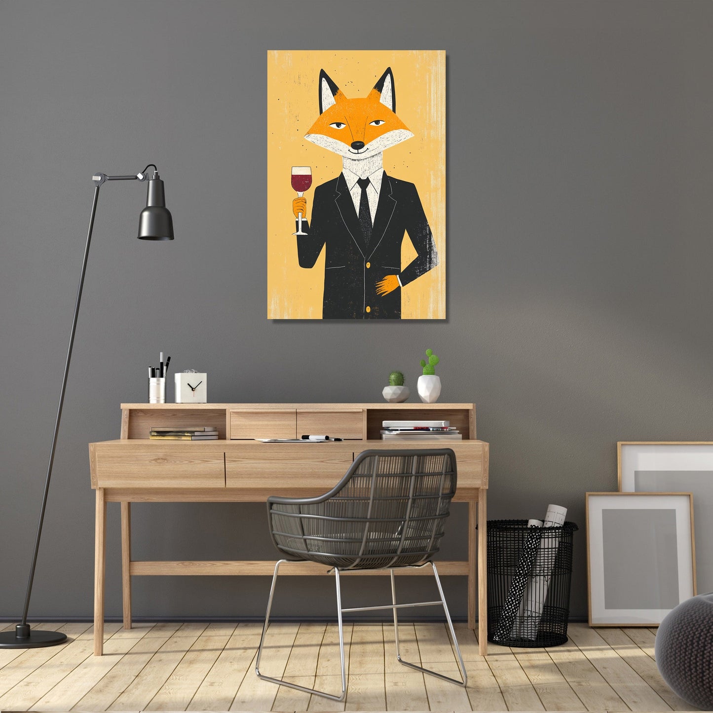 Fox with Wine Canvas