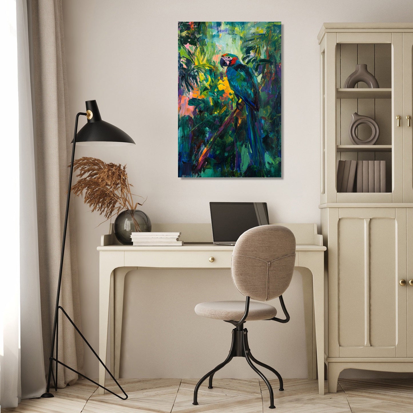 Parrot on Branch Canvas