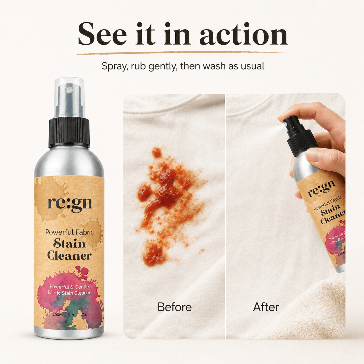 Fabric Stain Cleaner Spray 200ml | Plant-Based Pre-Wash Stain Remover | By re:gn