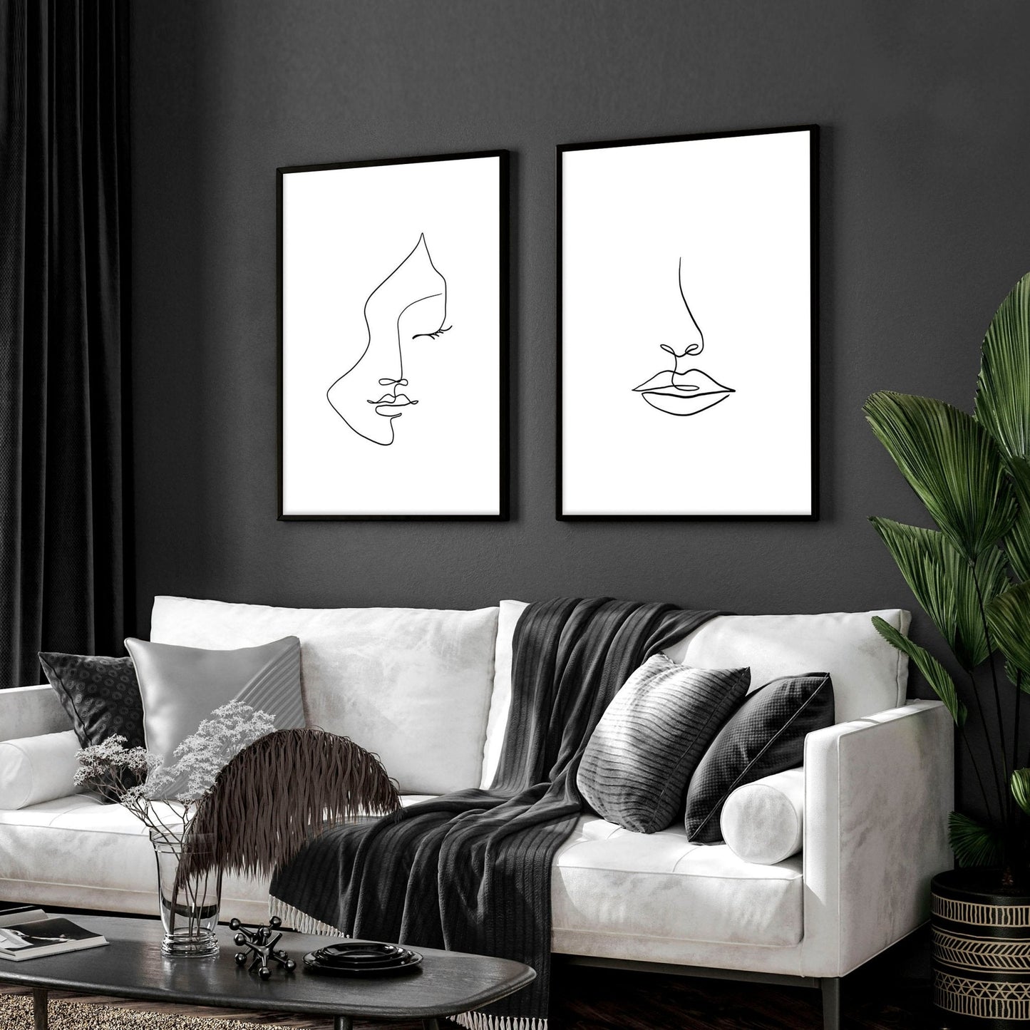 Line art drawings | Set of 2 wall art prints for living room