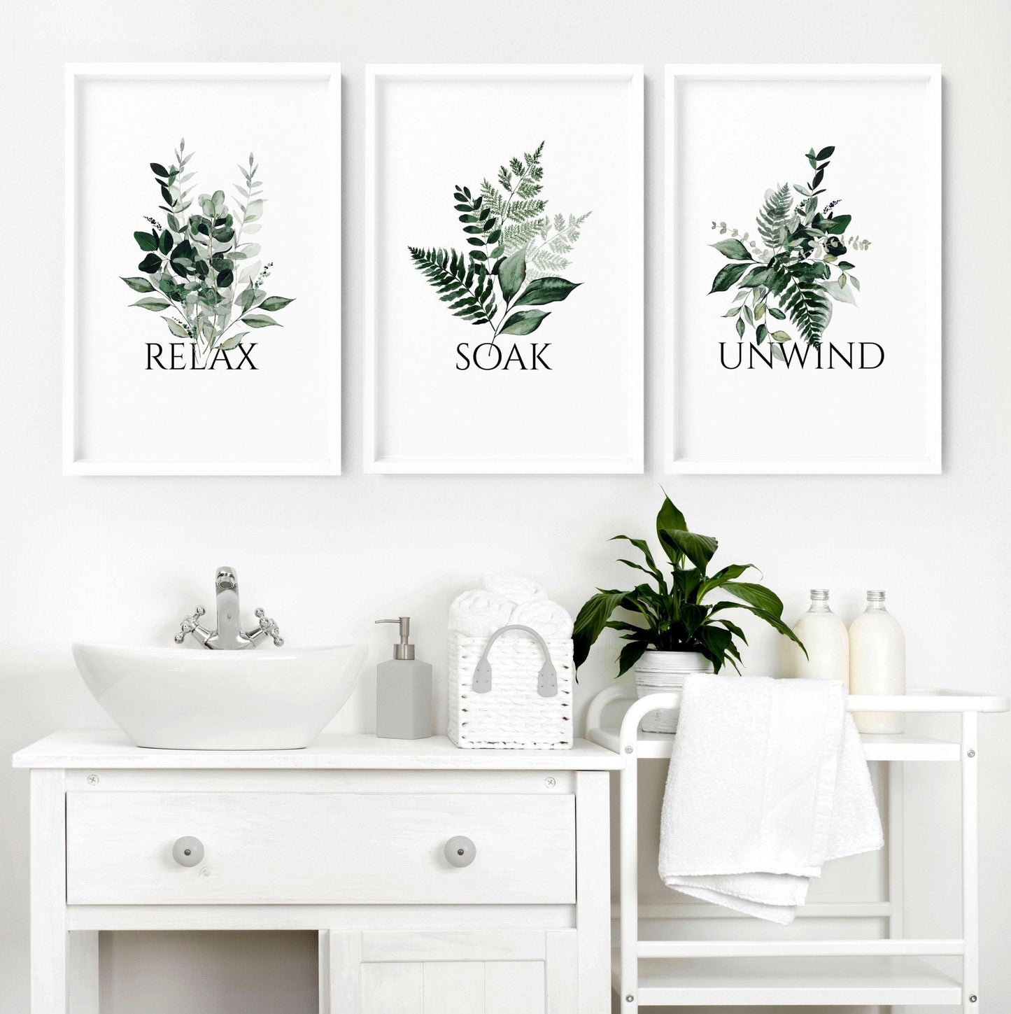 Wall decor for a bathroom | Set of 3 botanical framed wall art