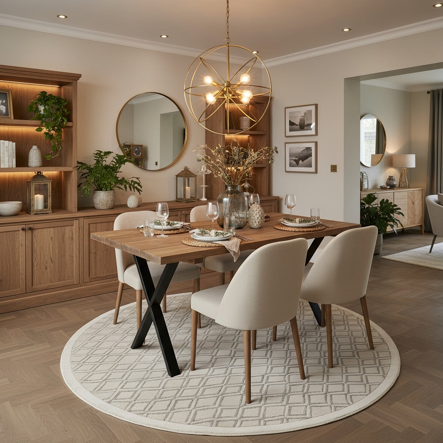 Farmhouse Dining Table With Bench and Black Metal Cross Legs