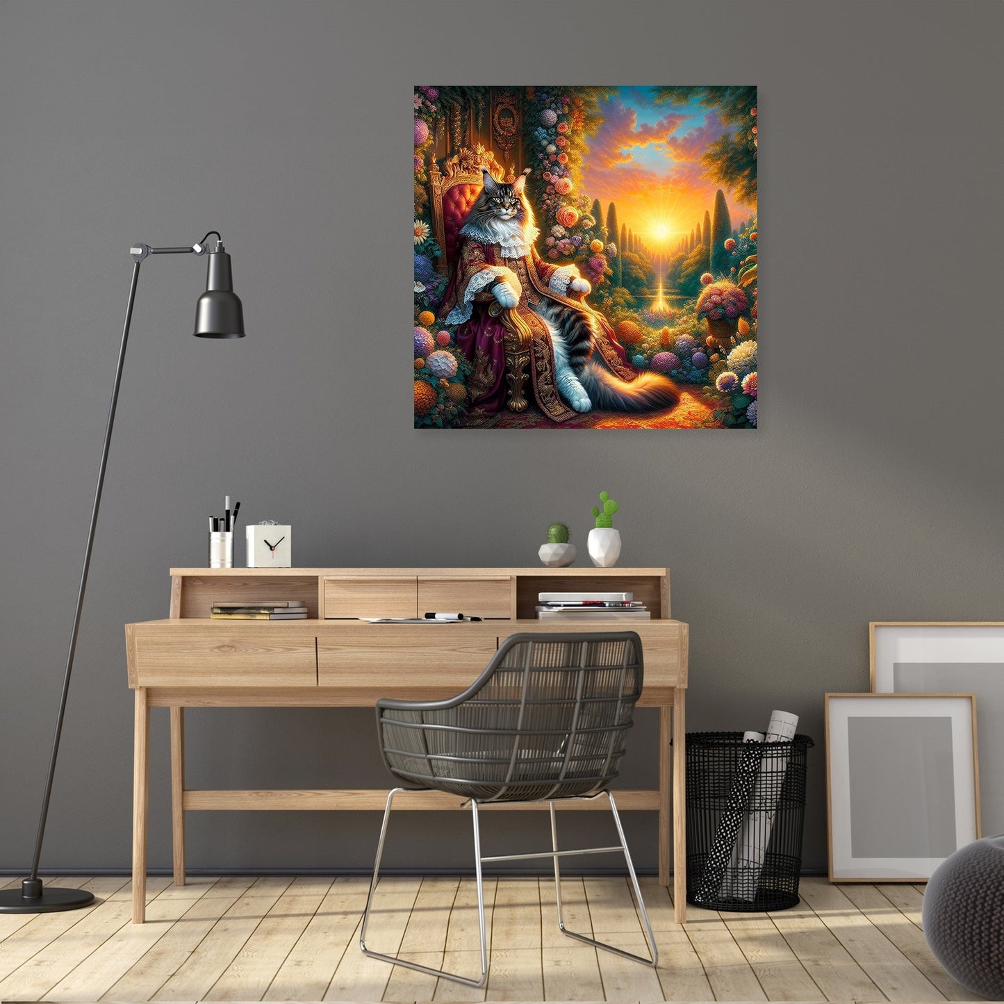 Regal Coon Sunset Throne Canvas