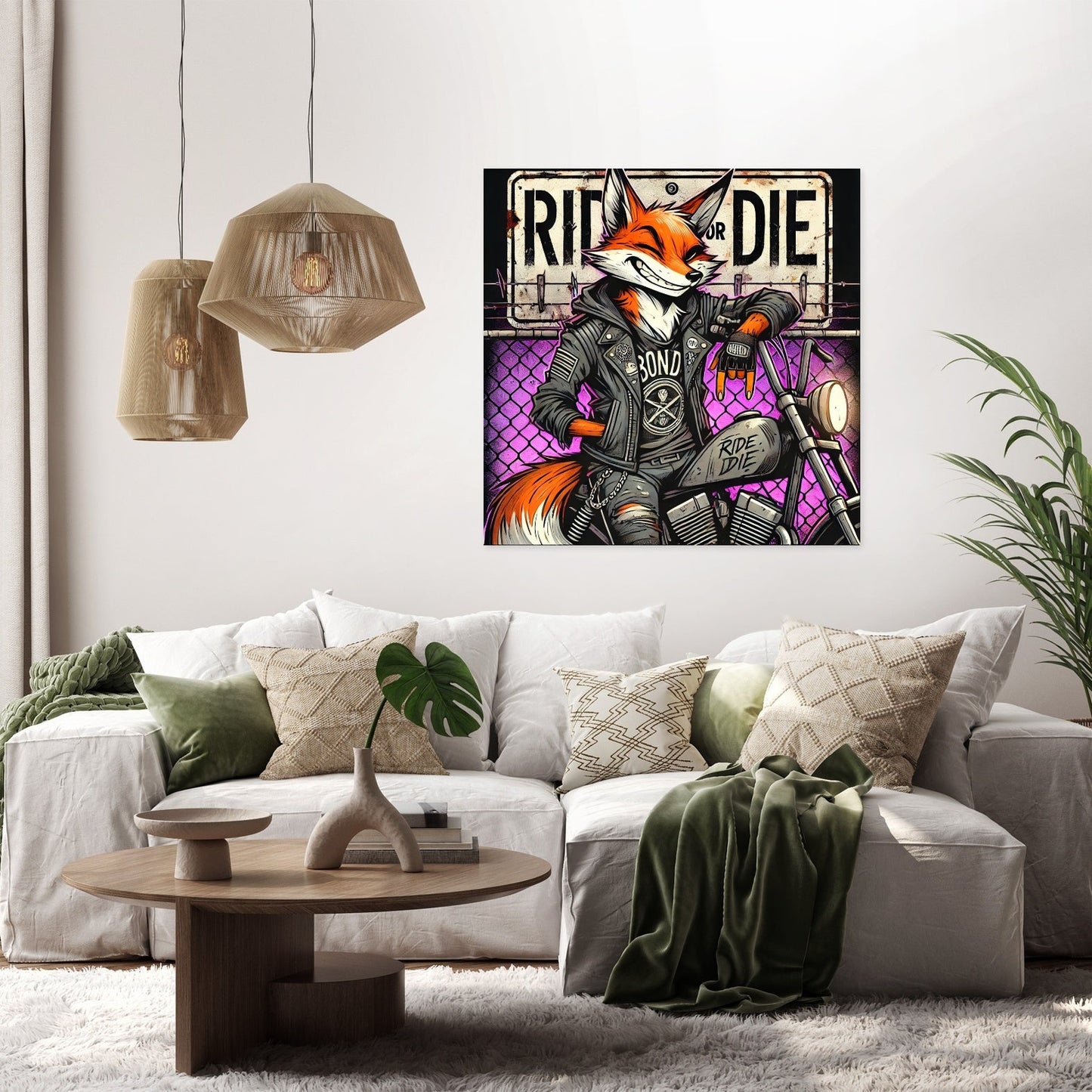 Grunge Biker Fox Canvas