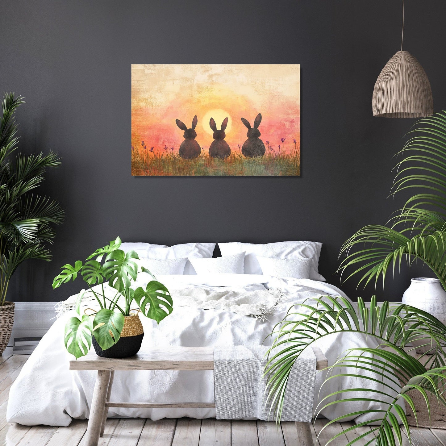 Three Bunnies Sunset Canvas