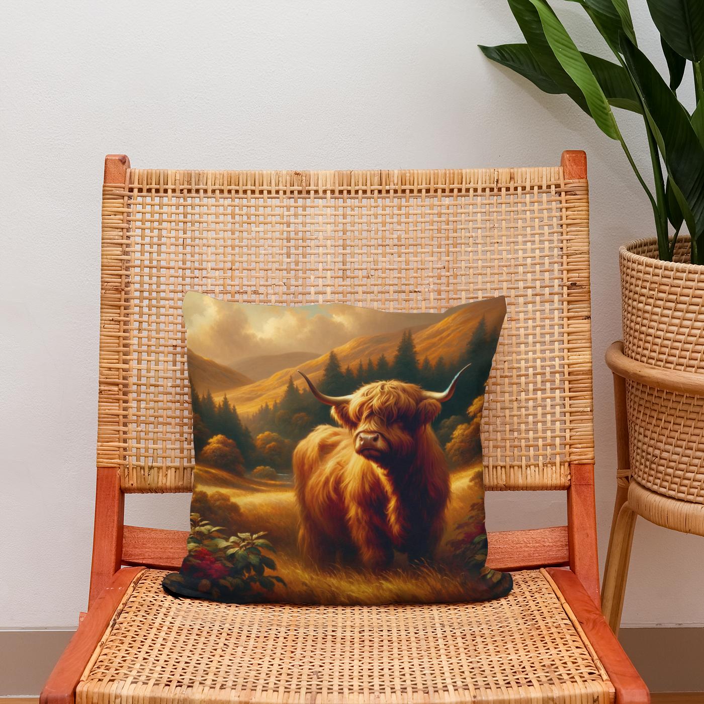 Timeless Highland Cow Serenity Cotton Cushion