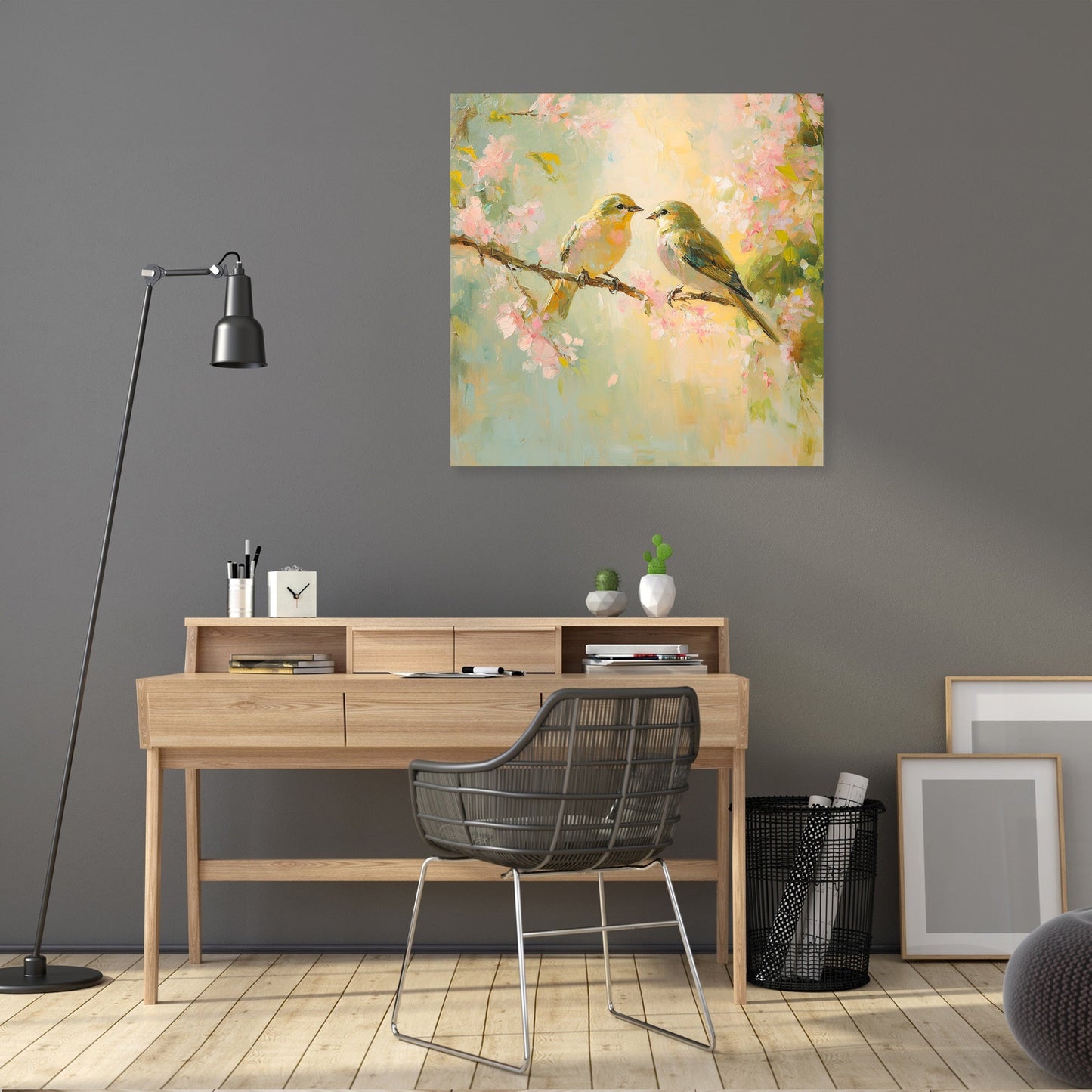 Lovebirds on Blossom Canvas