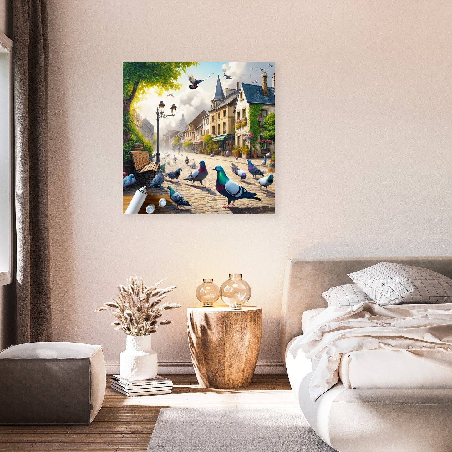 Pigeons in Town Square Canvas