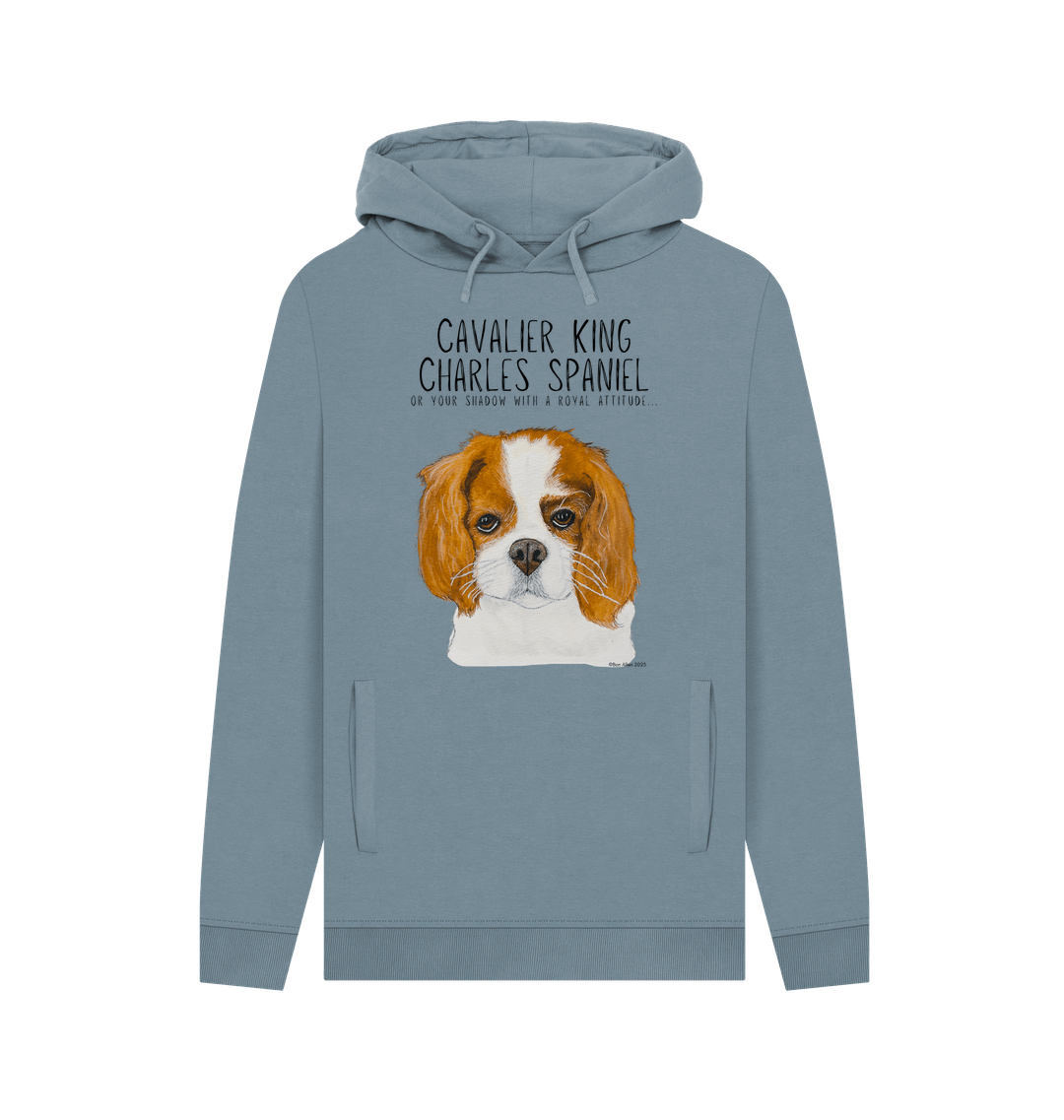 Crowned & Cozy: Sustainable Men's Hoodie Featuring Your Cavalier King (or Queen)