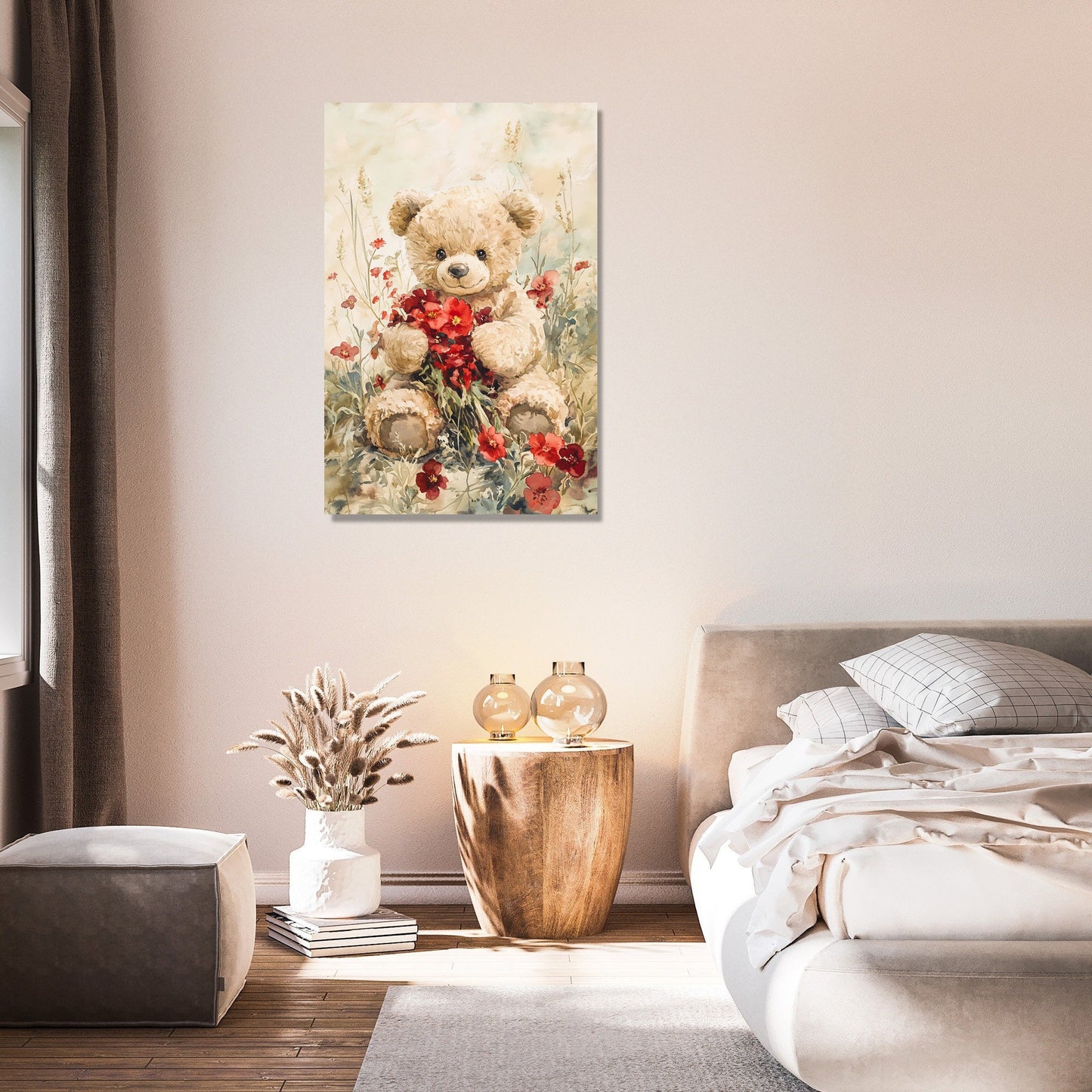 Teddy's Floral Embrace Canvas