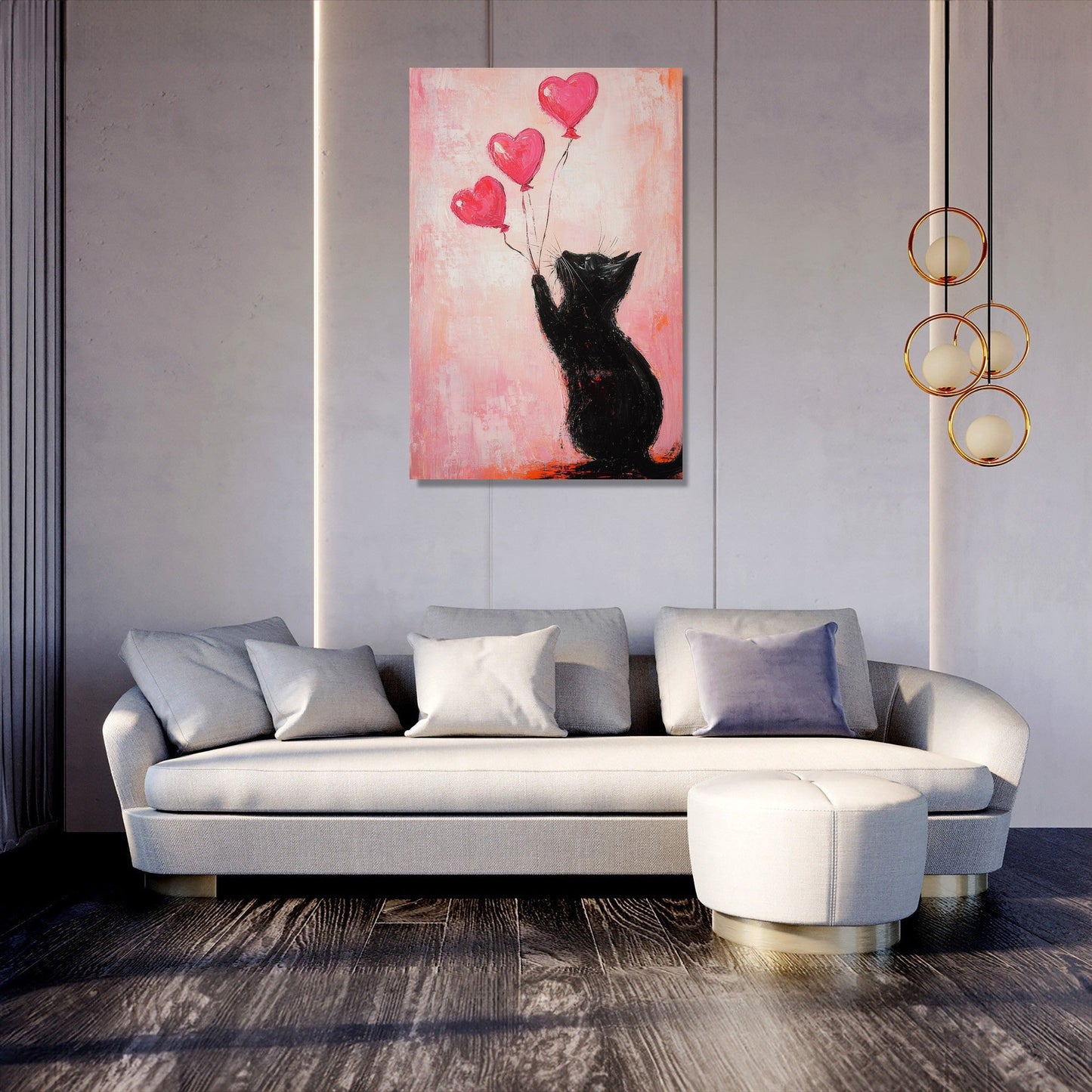 Valentine’s Black Cat Balloon Canvas