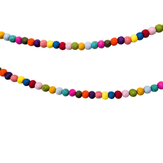 Colourful Felt Ball Garland, Fair Trade Eco Bunting Ethically Handmade in Nepal