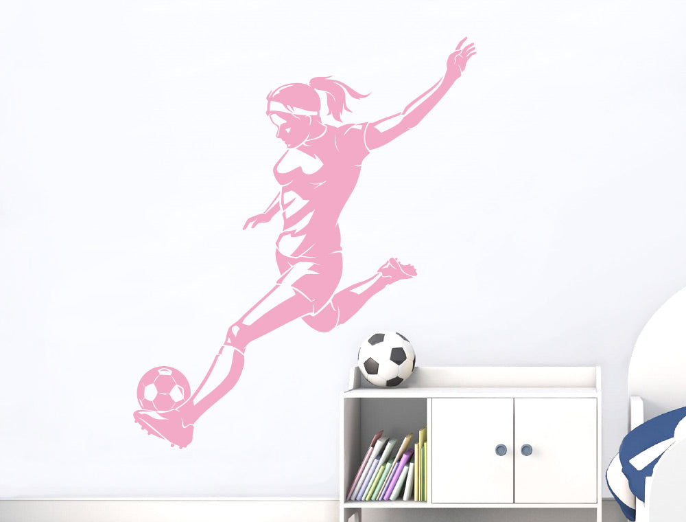 Female Footballer Wall Decal – Inspire Her Game with Soccer Room Decor