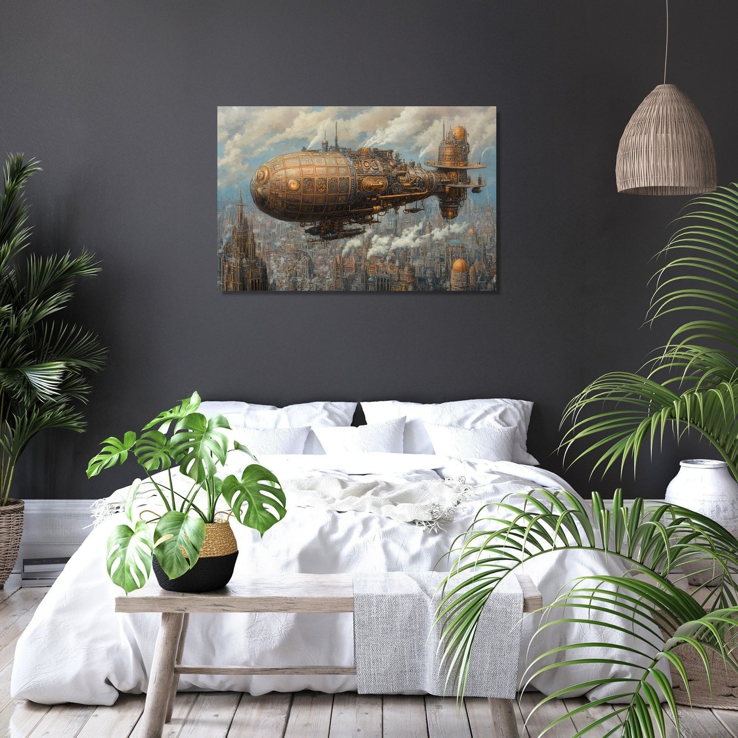 Enchanted Airship Over Mechanical Canvas