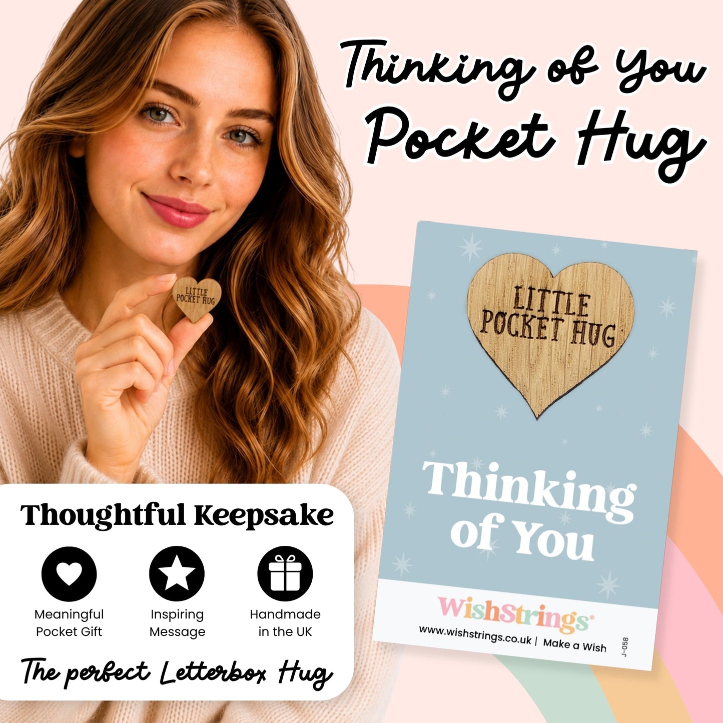 WishStrings Pocket Hug – Thinking of You Wooden Token Gift | Sympathy & Support Keepsake | Comfort Gift for Friends & Loved Ones | Letterbox Gift