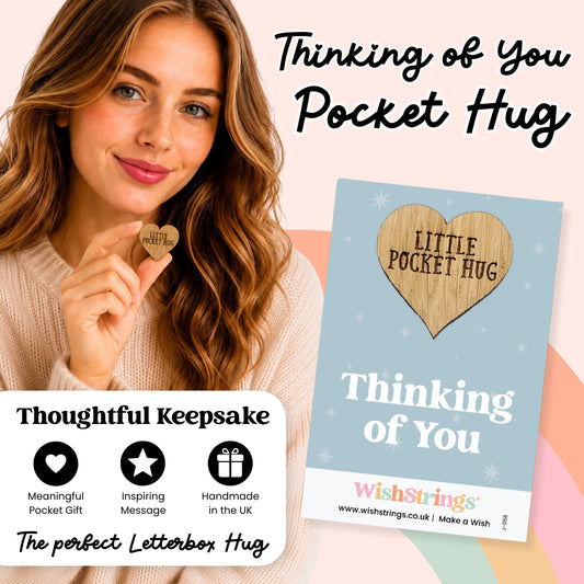 Thinking of You Pocket Hug - Wooden Heart Keepsake Letterbox Gift | WishStrings