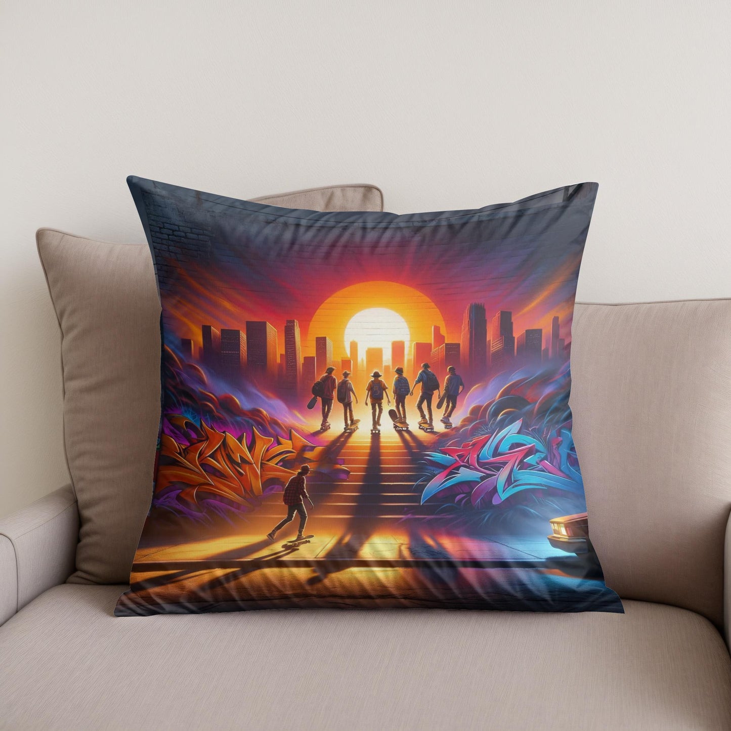 Sunset Skate Session Cotton Cushion