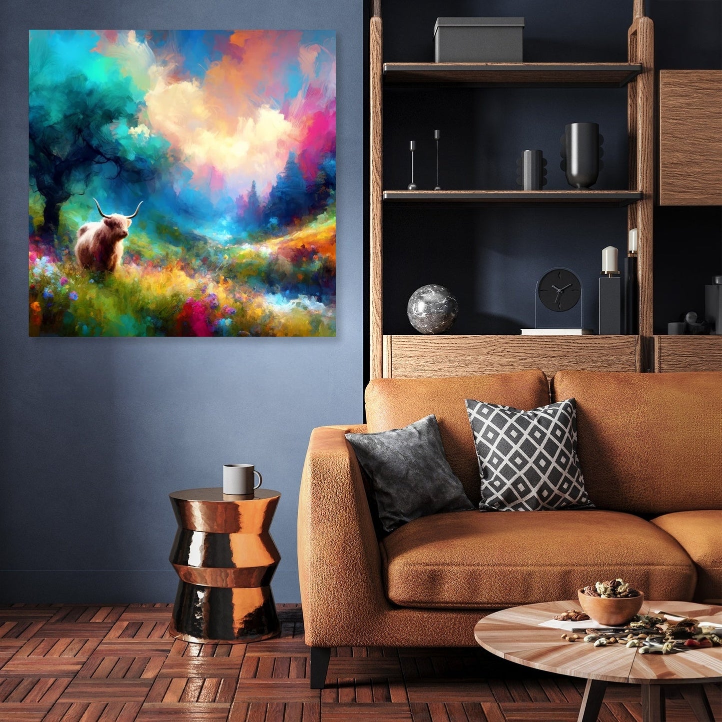 Vivid Highland Cow Escape Canvas