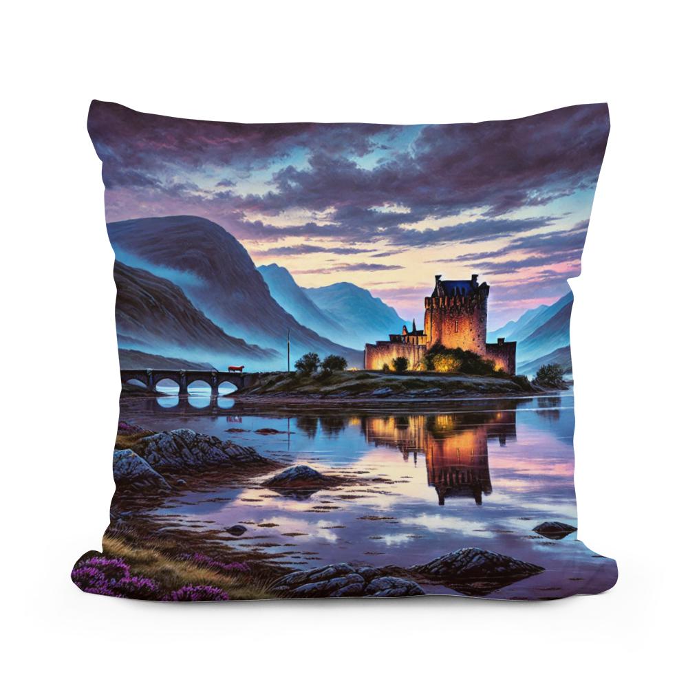 Twilight Highlands Castle Cotton Cushion