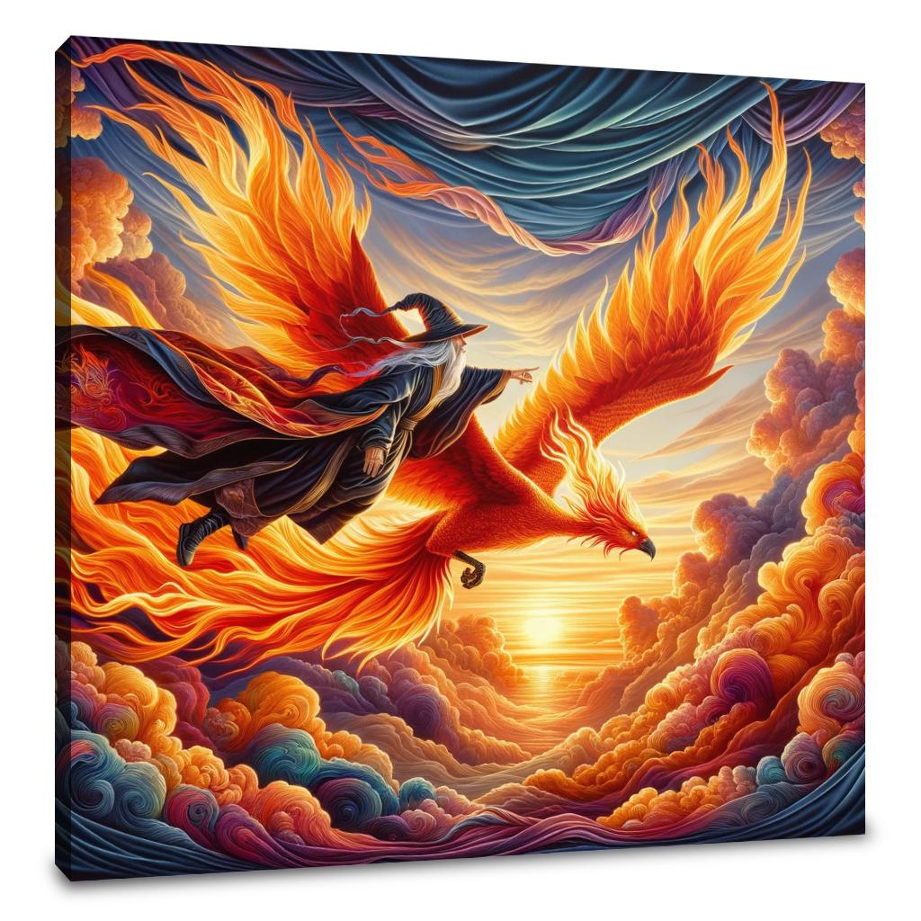 Sunset Soar Phoenix and Wizard Canvas